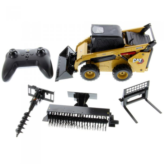 1:16 Diecast RC Cat 272D3 Skid Steer Loader (W Bucket, Auger, Forks, and Broom)