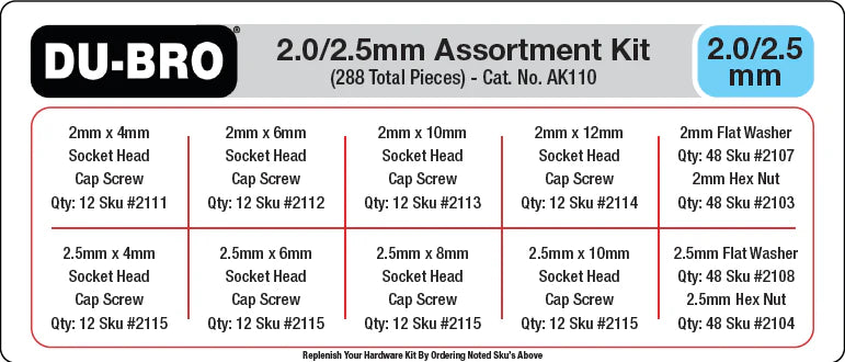 2.0 / 2.5mm Hardware Assortment Kit (288 pcs set)