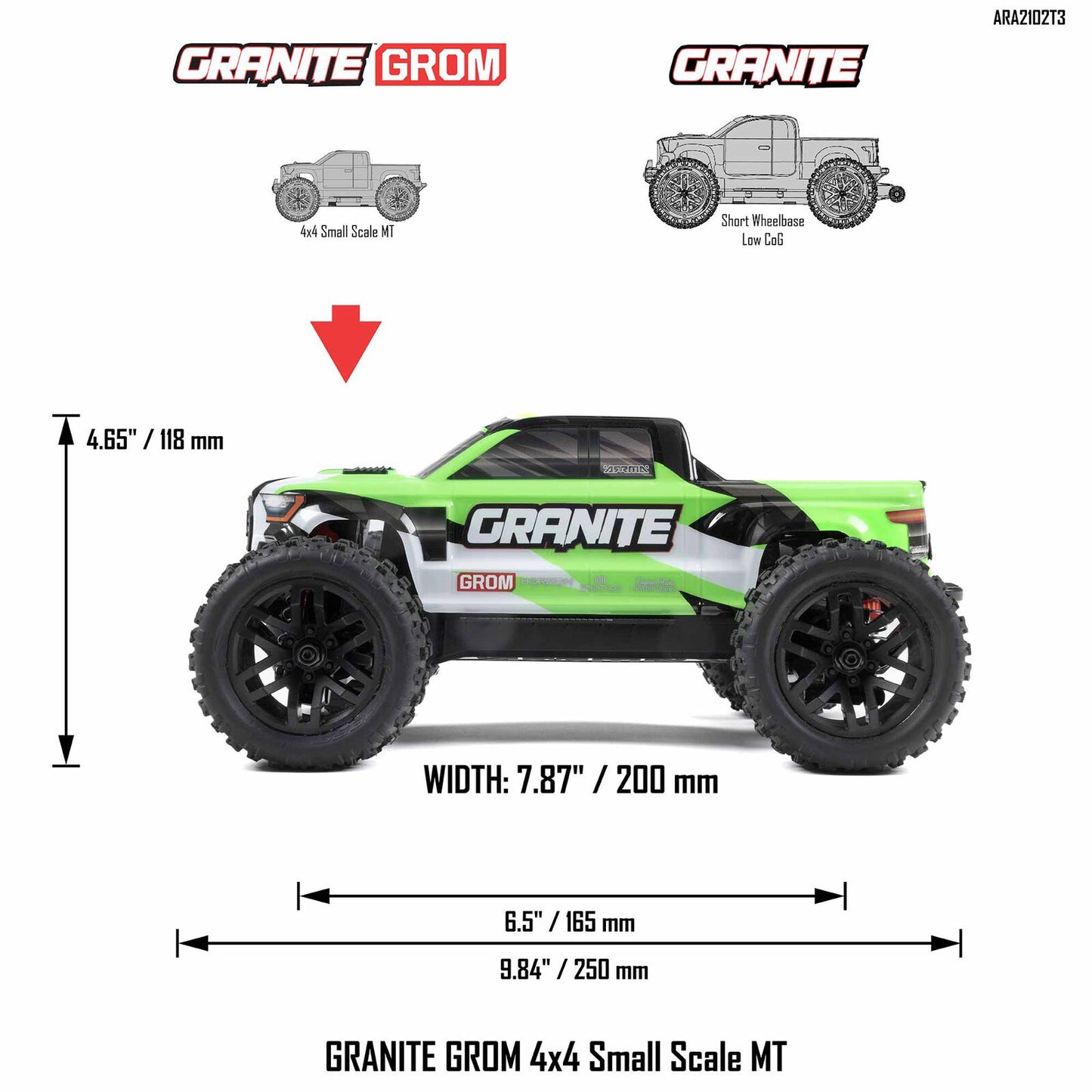 1/18 GRANITE GROM 4x4 SMART Small Scale MT Green  (Includes battery and charger)