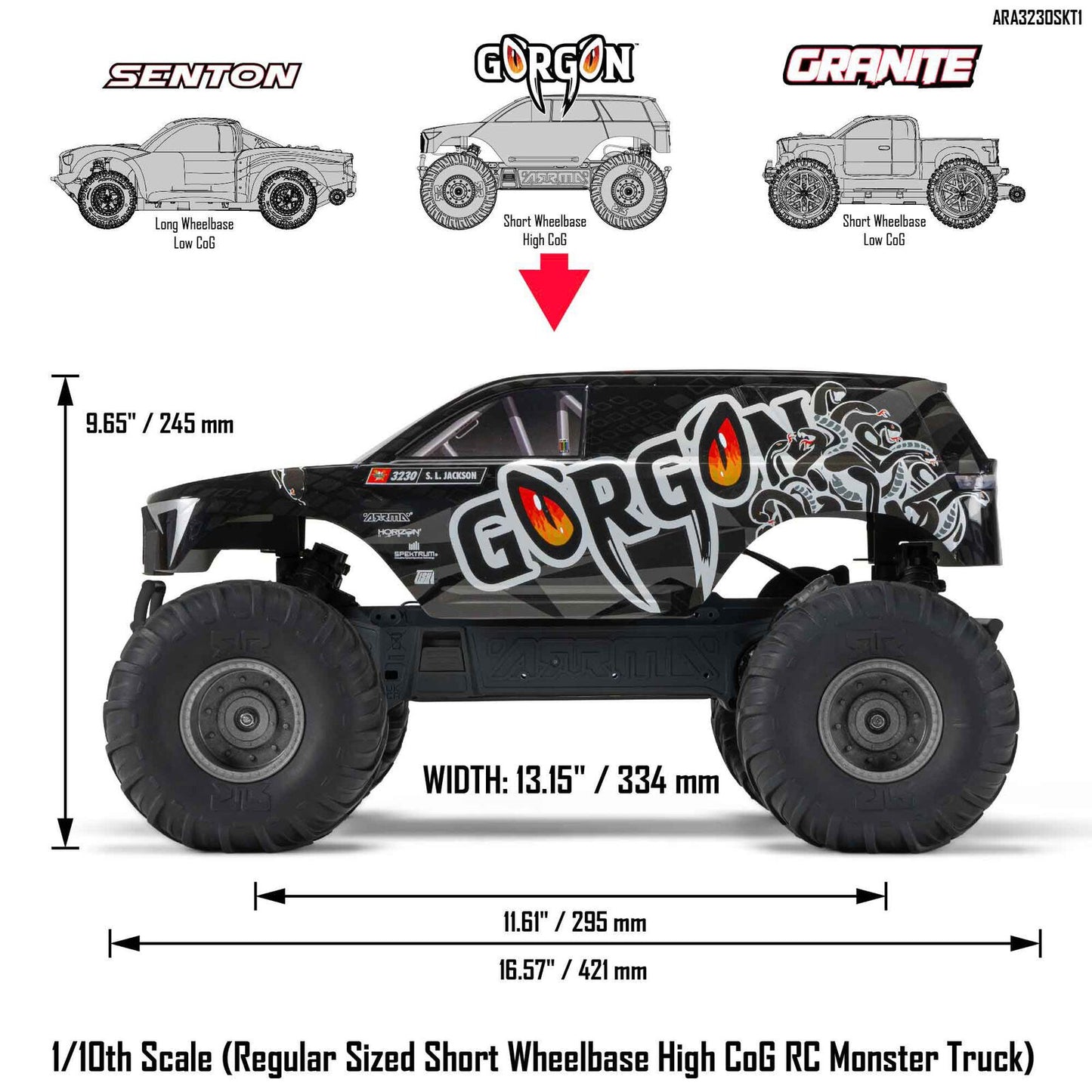 1/10 GORGON 4X2 Monster Truck Kit (includes battery and charger): Black