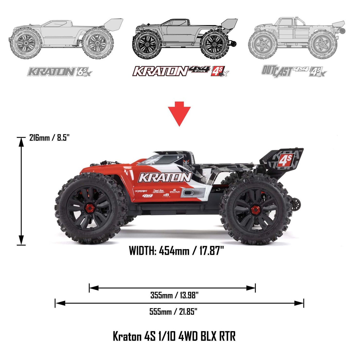 1/10 Kraton 4x4 4S BLX  Speed MT (Requires battery & charger): Red