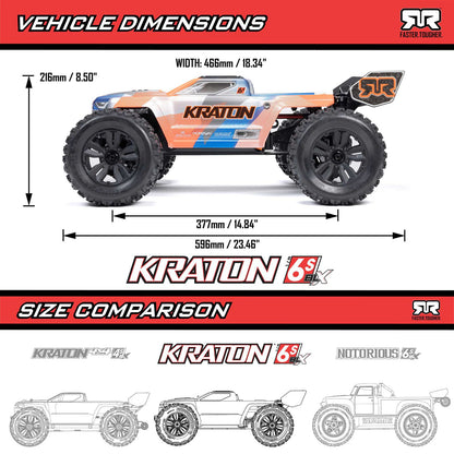 1/8 Kraton 6S, 4WD, BLX (Requires battery & charger): (Blue/Orange)