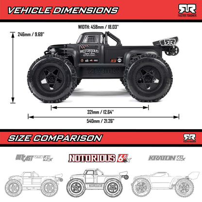 1/8 Notorious 6S, 4WD, BLX V6 Stunt Truck  (Requires battery & charger): Black