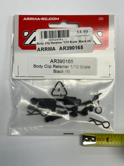 Body Clip Retainer 1/10 Scale Black (4): AR390165