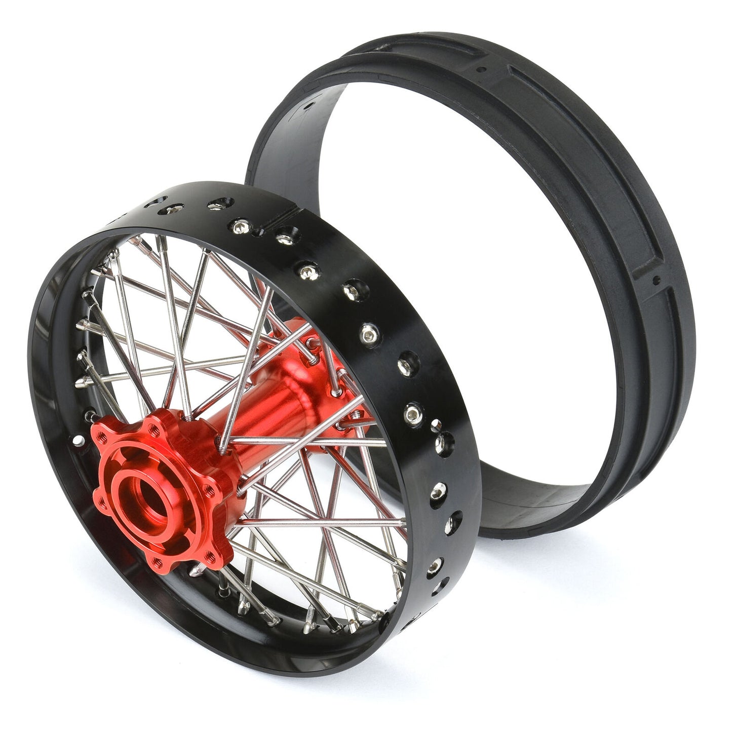 1/4 Pro-Spec Aluminum V2 Bead Rear Wheel, Assembled, Black/Red: Promoto-MX