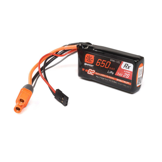 2 Cell 650mAh 7.4V Smart G2 LiPo Rx Battery IC3