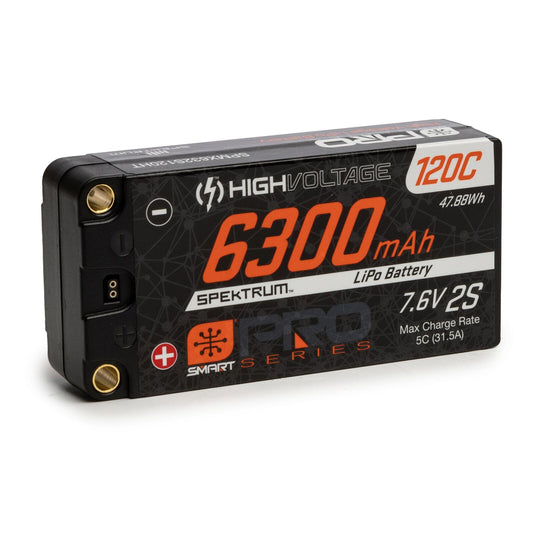 2 Cell 6300mAh 7.6V 120C Smart Pro Race HV LiPo: 5mm Tubes