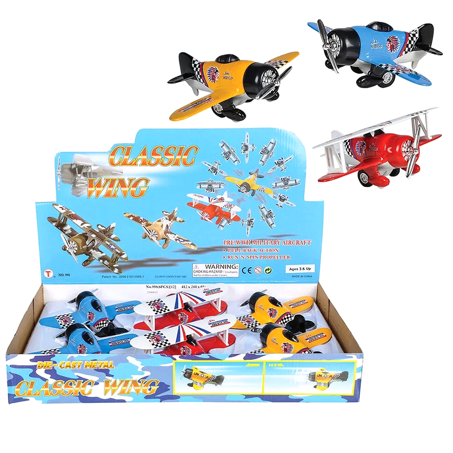 6.5" Die-Cast Pull Back Classic Airplane