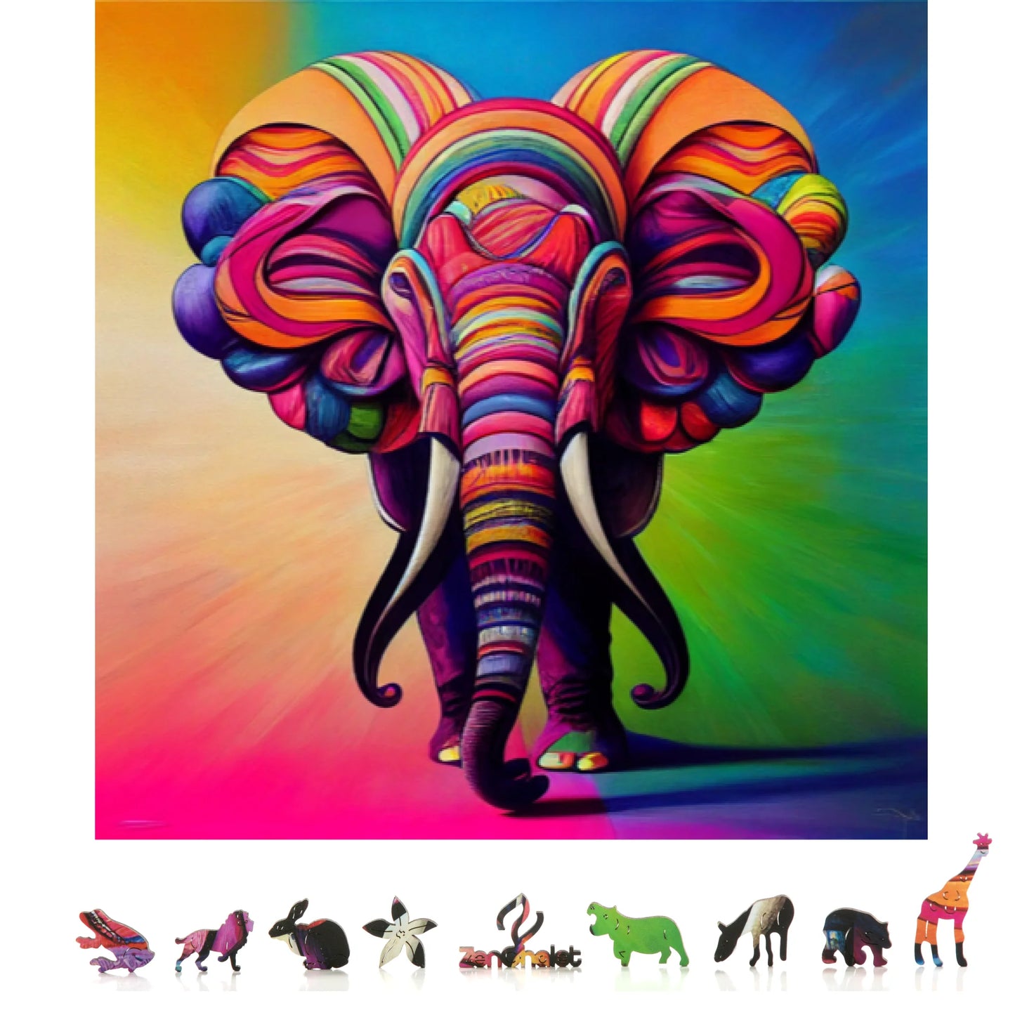 Colorful Elephant Wooden Jigsaw Puzzle, 500 pcs