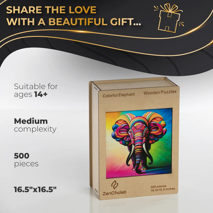 Colorful Elephant Wooden Jigsaw Puzzle, 500 pcs