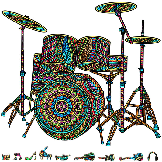 Colorful Drum Set Wooden Puzzle, 200 Pcs