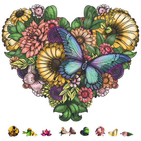 Colorful Flower Heart Wooden Puzzle, 200 Pcs