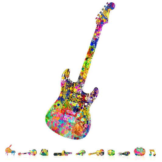 Splatter Guitar Wooden Puzzle, 200 Pcs