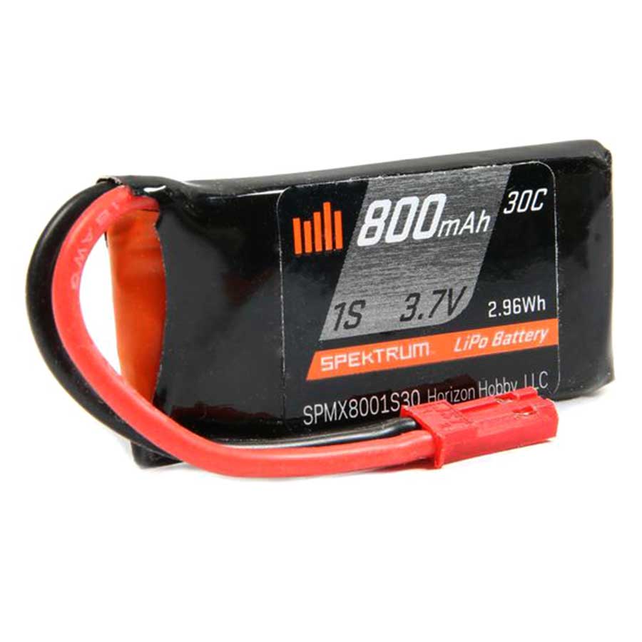 1 Cell 800mAh 3.7V 30C LiPo w/JST