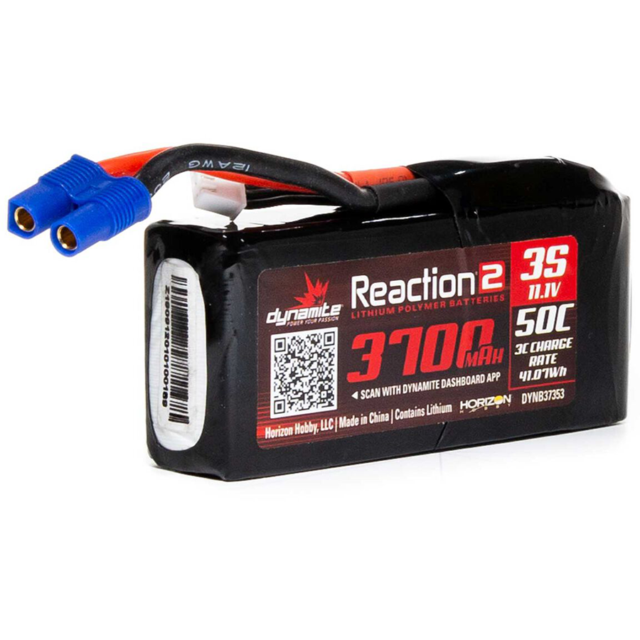 3 Cell 3700mAh 11.1V 50C Reaction2 LiPo: 96MM EC3