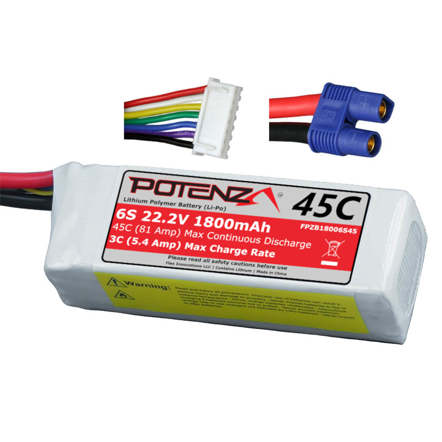 6 Cell 1800mAh 22.2V 45C Lipo Battery w/JST-XH Balance Lead