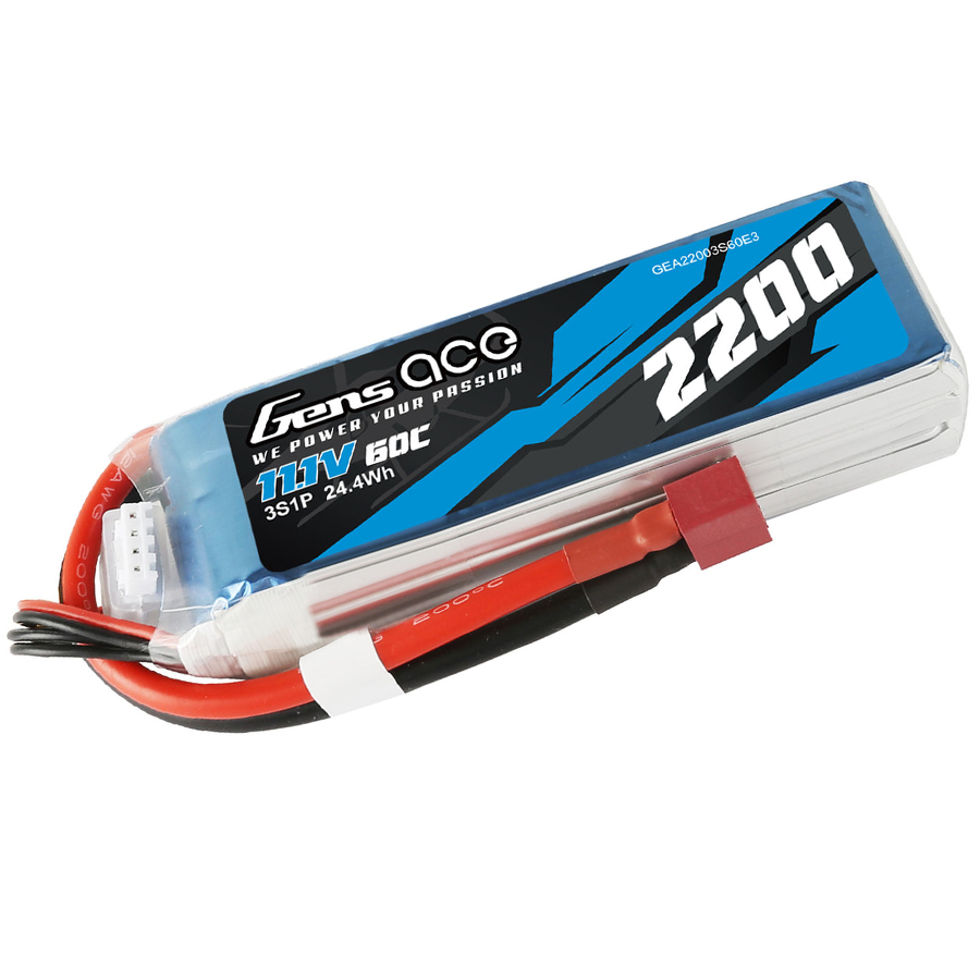 3 Cell 1300mAh 11.1V 45C Lipo: EC3, Deans