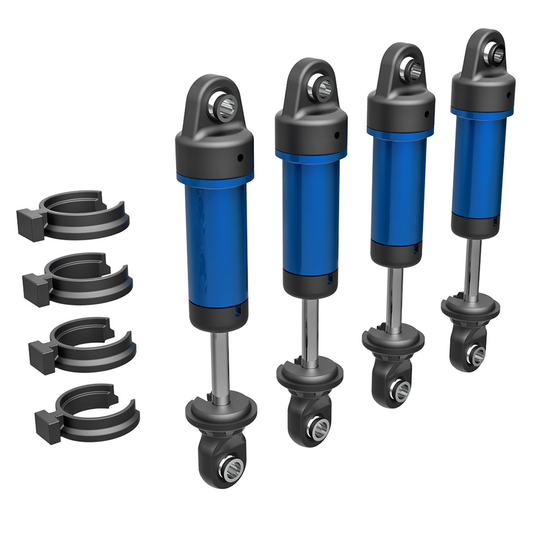 Shocks, GTM, Blue, Assembled w/o Springs (4): 9764-Blue