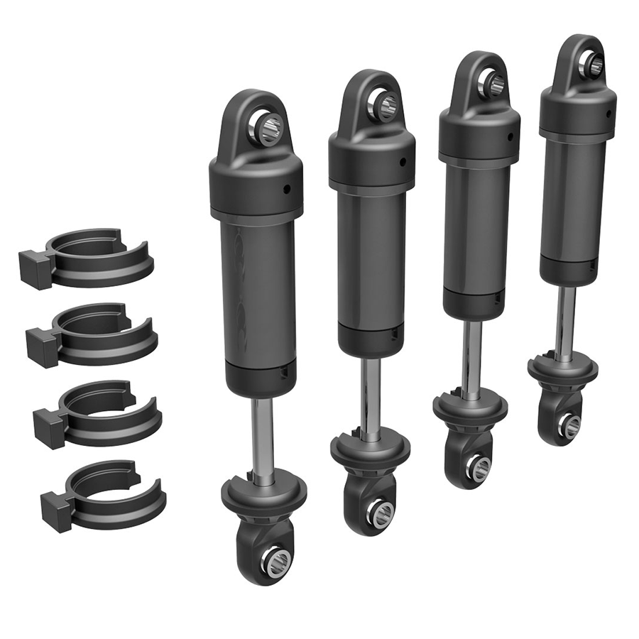 Shocks, GTM, Dark Titanium, Assembled w/o Springs (4): 9764-Gray