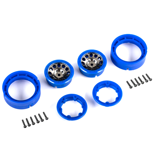 Wheels, 1", Method Race 105 Beadlock, Satin Black Chrome w/Blue Beadlock (2)