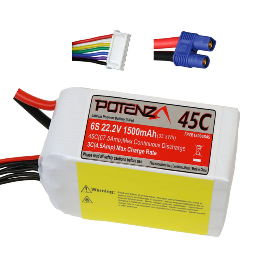 6 Cell 1500mAh 22.2V 45C Lipo Battery w/JST-XH Balance Lead