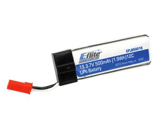 1 Cell 500mAh 3.7V 25C LiPo w/JST