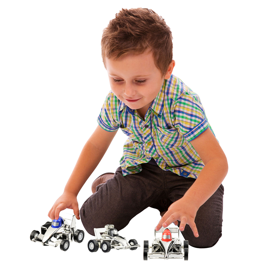 Pull Back Race Cars, Silver, 3-pack