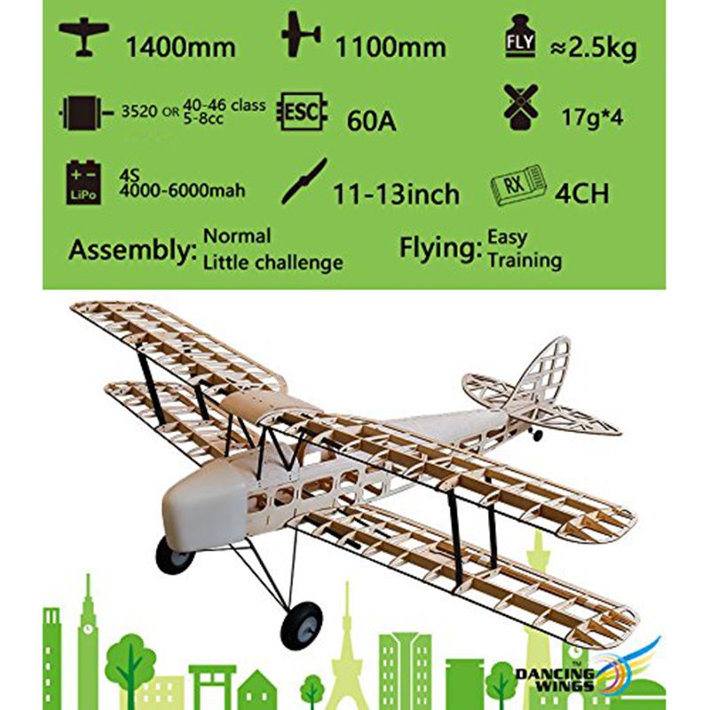 EP & GP Tiger Moth Balsa Kit (1.4m), Motor, ESC, Servo