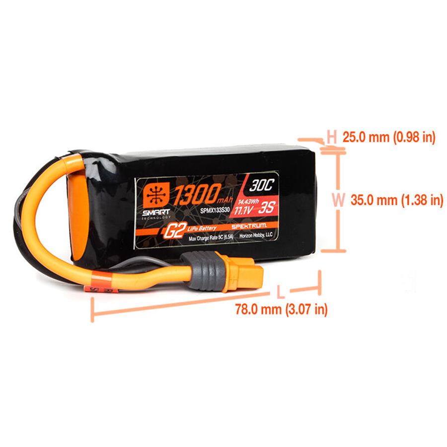 3 Cell 1300mAh 11.1V 30C Smart G2 LiPo: IC3