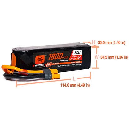 6 Cell 1800mAh 22.2V 50C, Smart G2 LiPo: IC3