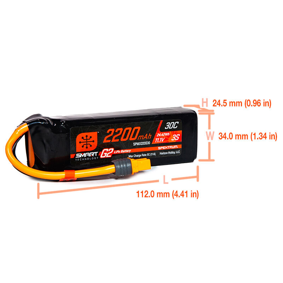 3 Cell 2200mAh 11.1V 30C Smart G2 LiPo: IC3