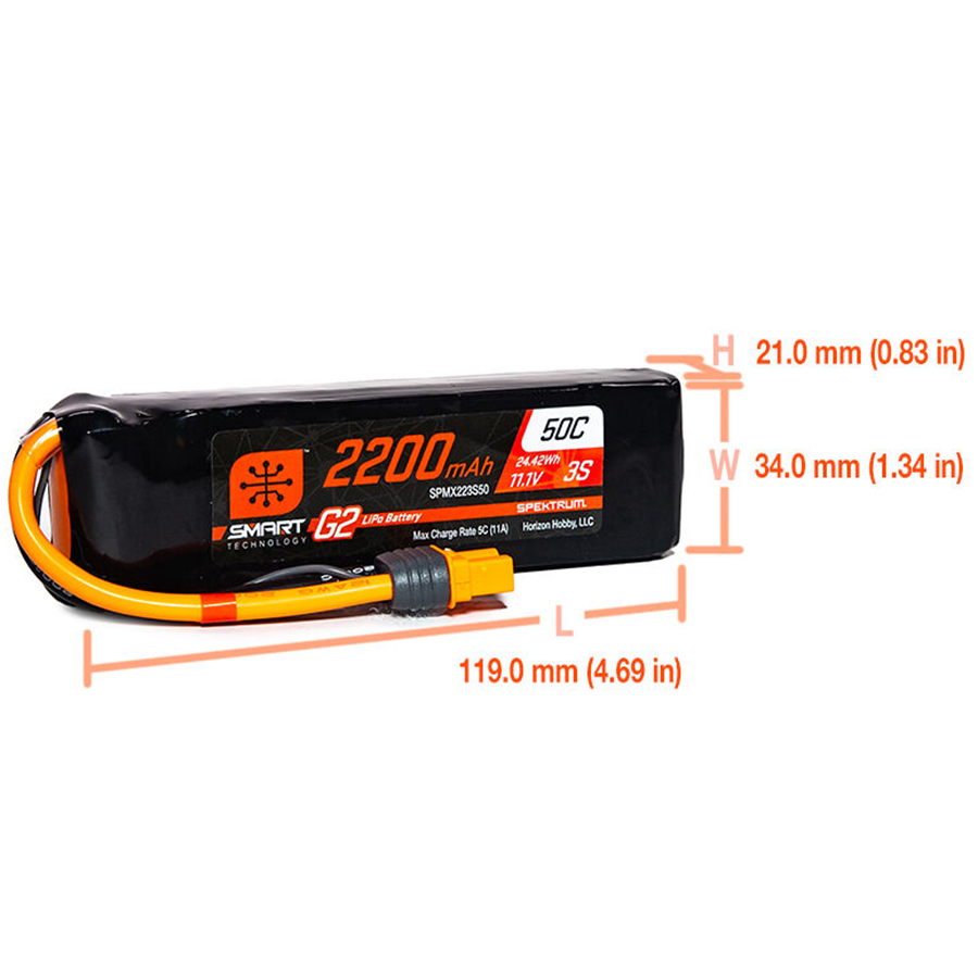 3 Cell 2200mAh 11.1V 50C Smart G2 LiPo: IC3