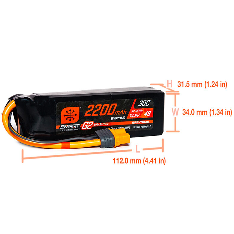 4 Cell 2200mAh 14.8V 30C Smart LiPo G2: IC3