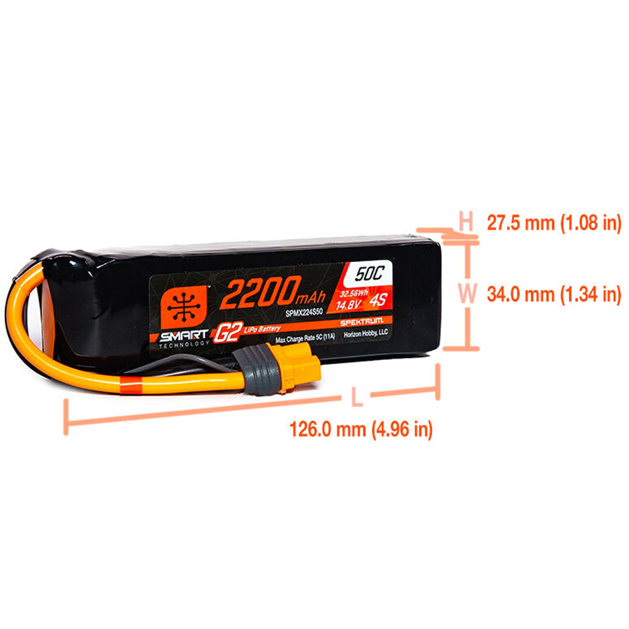 4 Cell 2200mAh 14.8V 50C Smart G2 LiPo: IC3