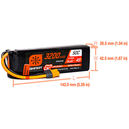 4 Cell 3200mAh 14.8V 50C Smart G2 LiPo: IC3