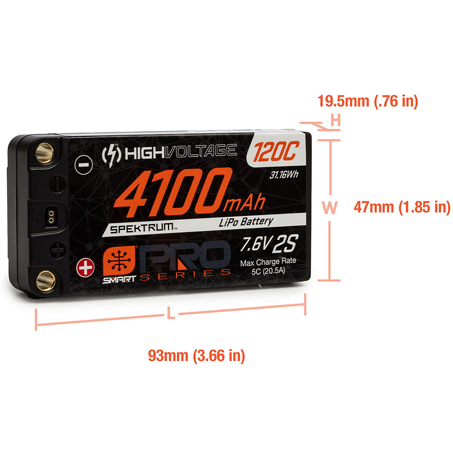 2 Cell 4100mAh 7.6V Smart Pro Race HV LiPo 120C: 5mm