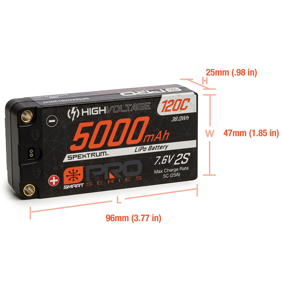 2 Cell 5000mAh 7.6V Smart Pro Race HV LiPo 120C: 5mm