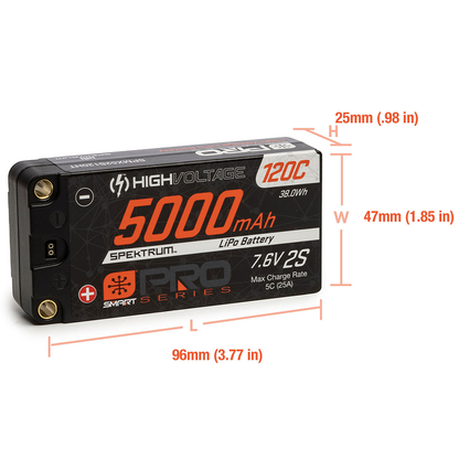 2 Cell 5000mAh 7.6V Smart Pro Race HV LiPo 120C: 5mm