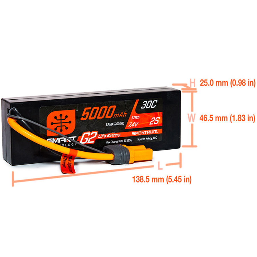 2 Cell 5000mAh 7.4V 30C Hard Case Smart LiPo G2: IC5