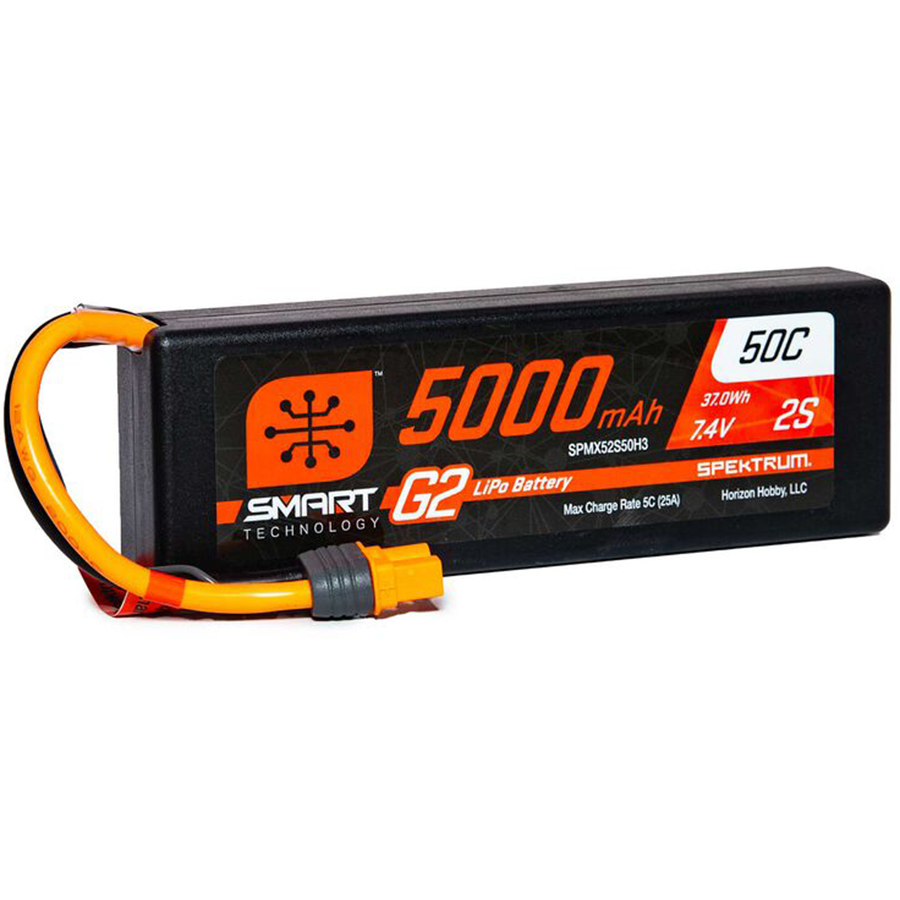 2 Cell 5000mAh 7.4V 50C Hard Case Smart G2 LiPo: IC3