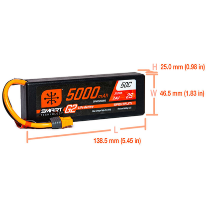 2 Cell 5000mAh 7.4V 50C Hard Case Smart G2 LiPo: IC3