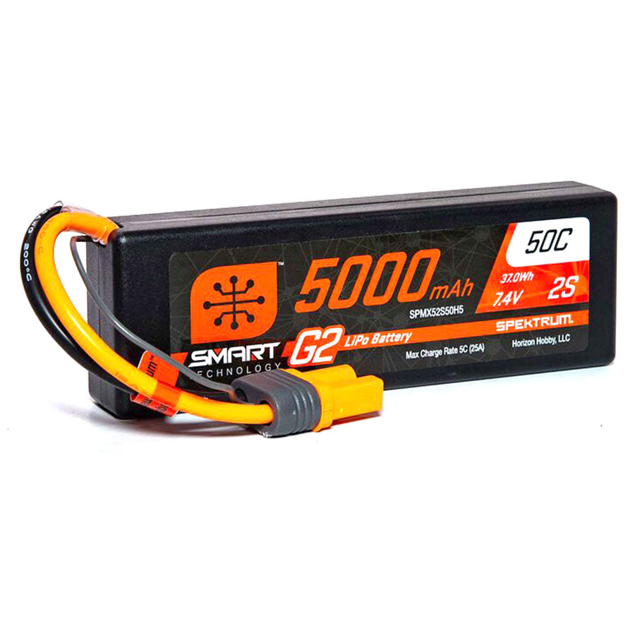 2 Cell 5000mAh 7.4V 50C Hard Case Smart G2 LiPo: IC5