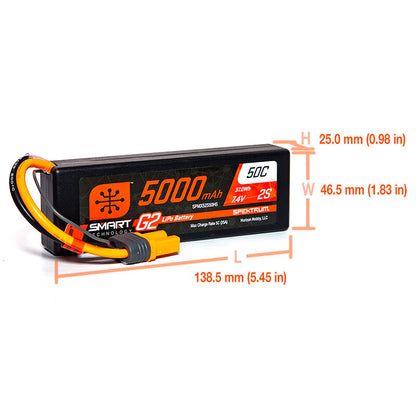 2 Cell 5000mAh 7.4V 50C Hard Case Smart G2 LiPo: IC5