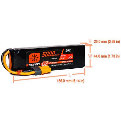 3 Cell 5000mAh 11.1V 30C Hard Case Smart LiPo G2: IC5