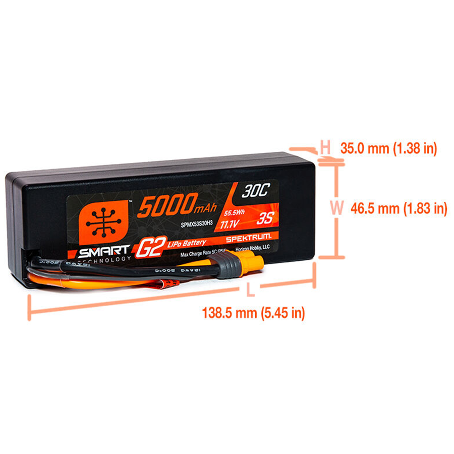 3 Cell 5000mAh 11.1V 30C Hard Case Smart LiPo G2: IC3