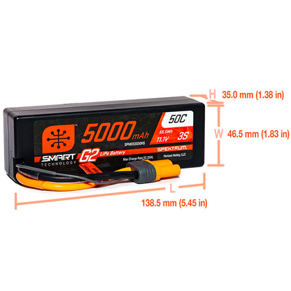 3 Cell 5000mAh 11.1V 50C Hard Case Smart LiPo G2: IC5