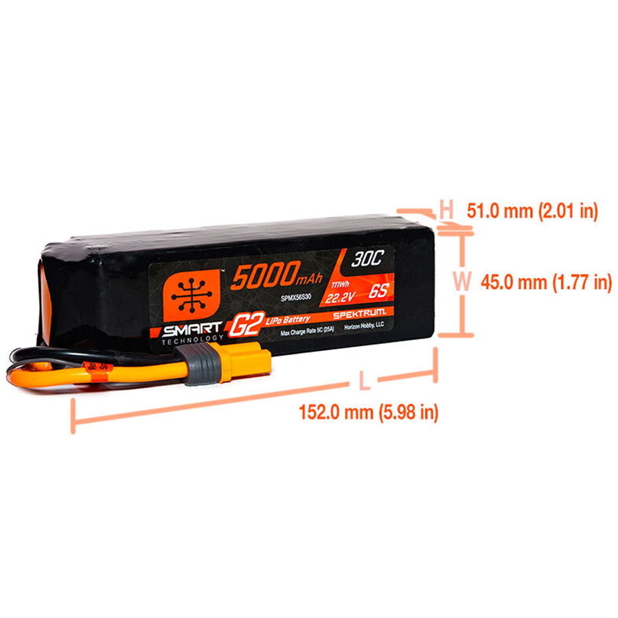 6 Cell 5000mAh 22.2V 30C Hard Case Smart G2 LiPo: IC5