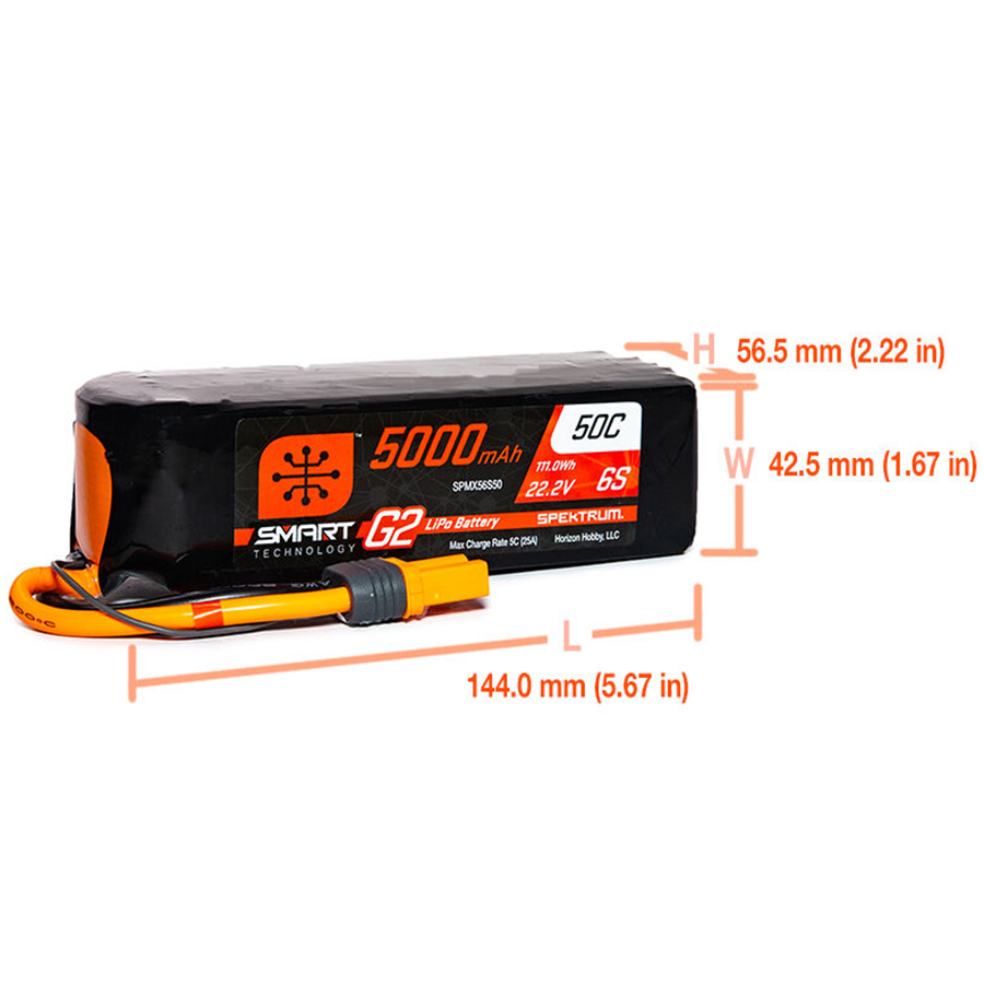 6 Cell 5000mAh 22.2V 50C Hard Case Smart G2 LiPo: IC5