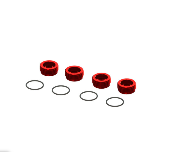 Aluminum Front Hub Nut Red (4) w/O-Rings