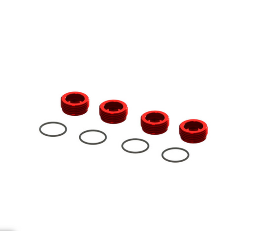 Aluminum Front Hub Nut Red (4) w/O-Rings